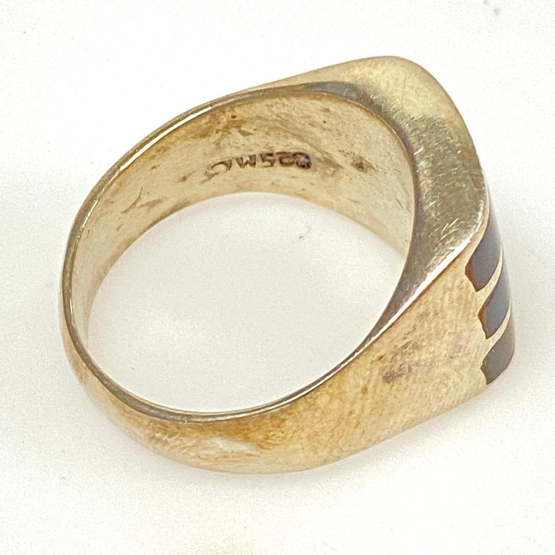 m923 Vintage Sterling Silver Statement Ring Tiger's Eye Chatoyant Stripes 9.75