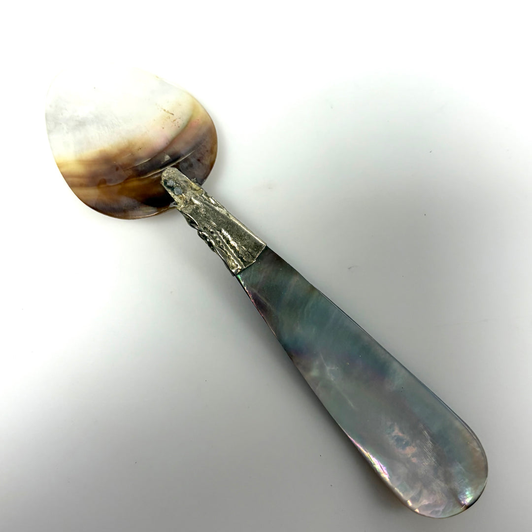 m927 Vintage Mother-of-pearl Caviar Serving Spoon Whelk Shell Handle