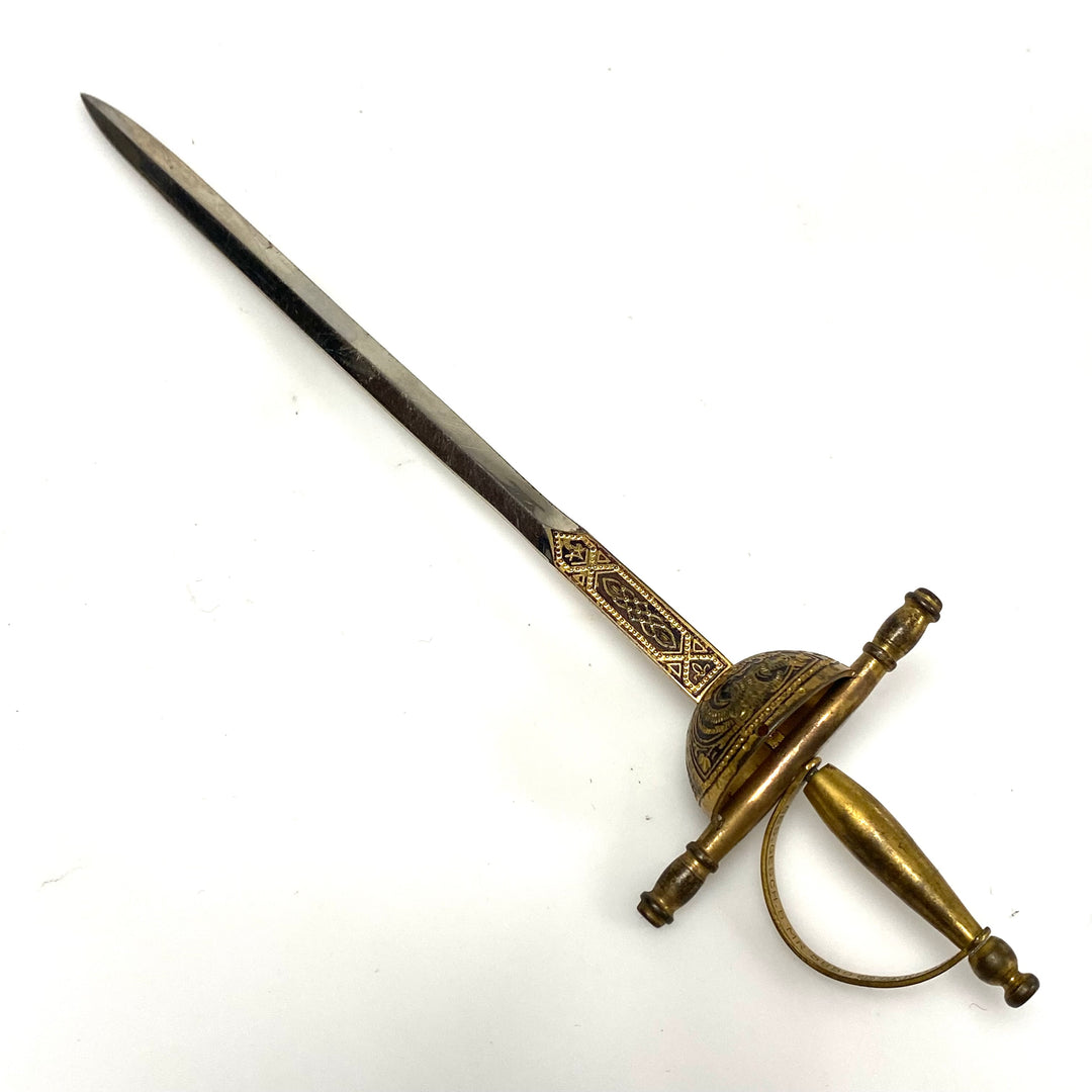 m929 Vintage German Miniature Sword Letter Opener Detailed Brass Guard and Grip