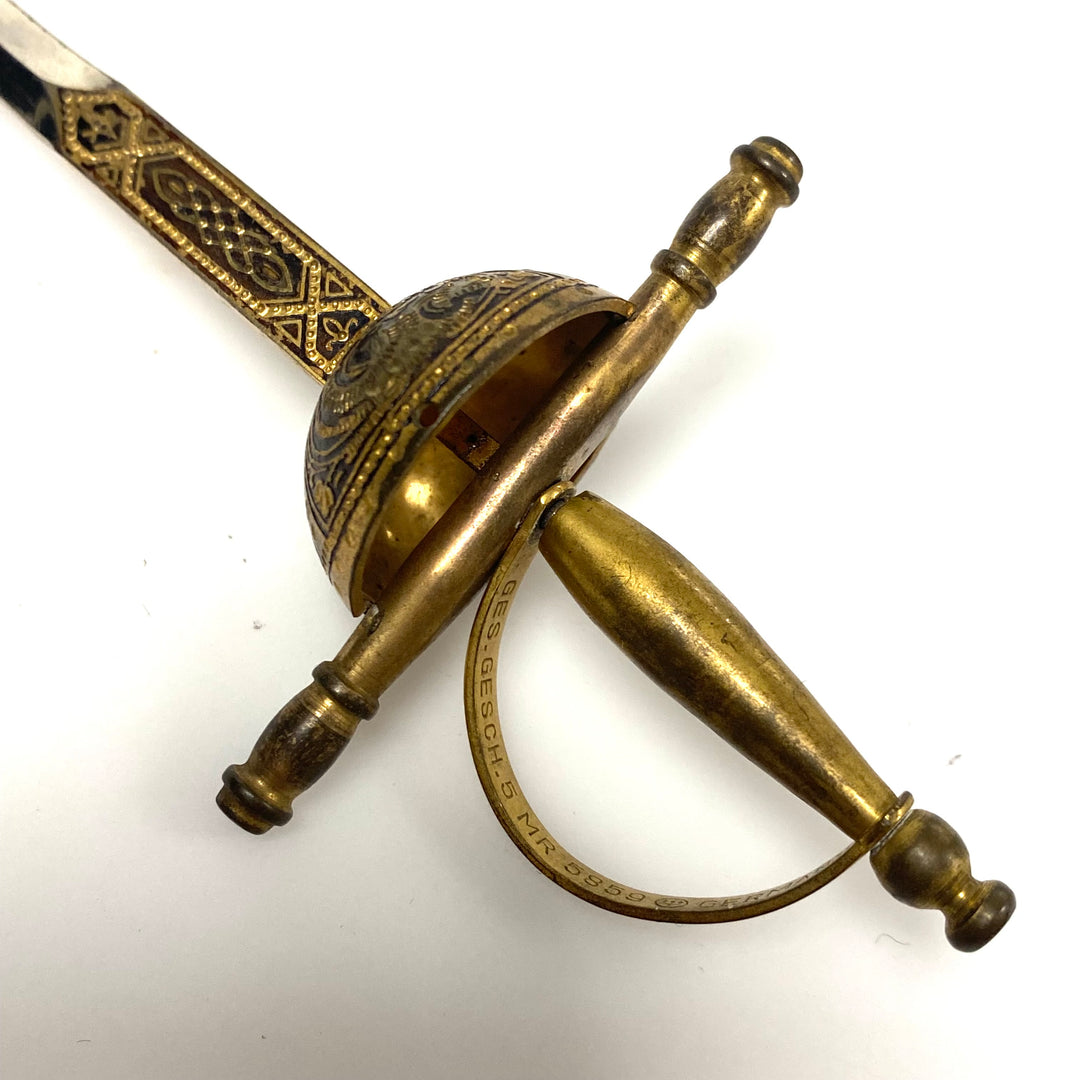 m929 Vintage German Miniature Sword Letter Opener Detailed Brass Guard and Grip
