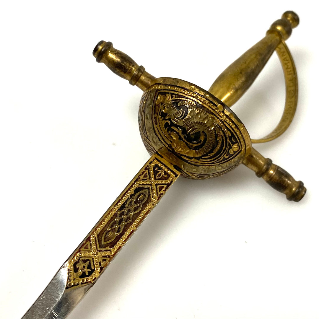 m929 Vintage German Miniature Sword Letter Opener Detailed Brass Guard and Grip