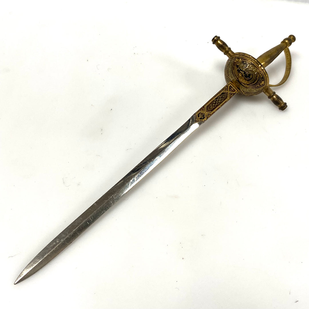 m929 Vintage German Miniature Sword Letter Opener Detailed Brass Guard and Grip