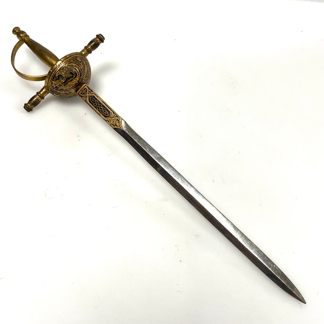 m929 Vintage German Miniature Sword Letter Opener Detailed Brass Guard and Grip