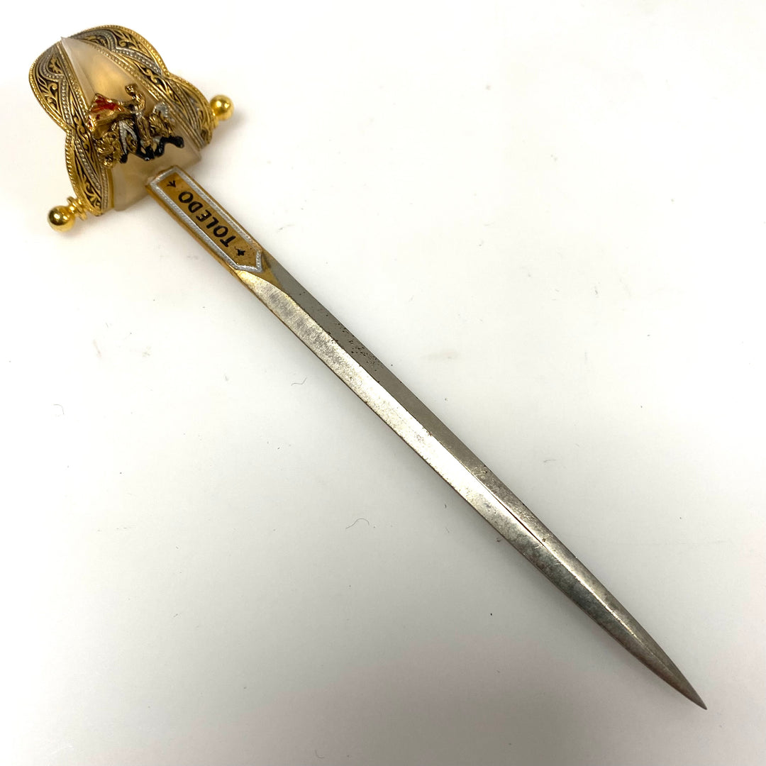 m930 Vintage Spanish Toledo Miniature Sword Letter Opener Ornate Gold-tone