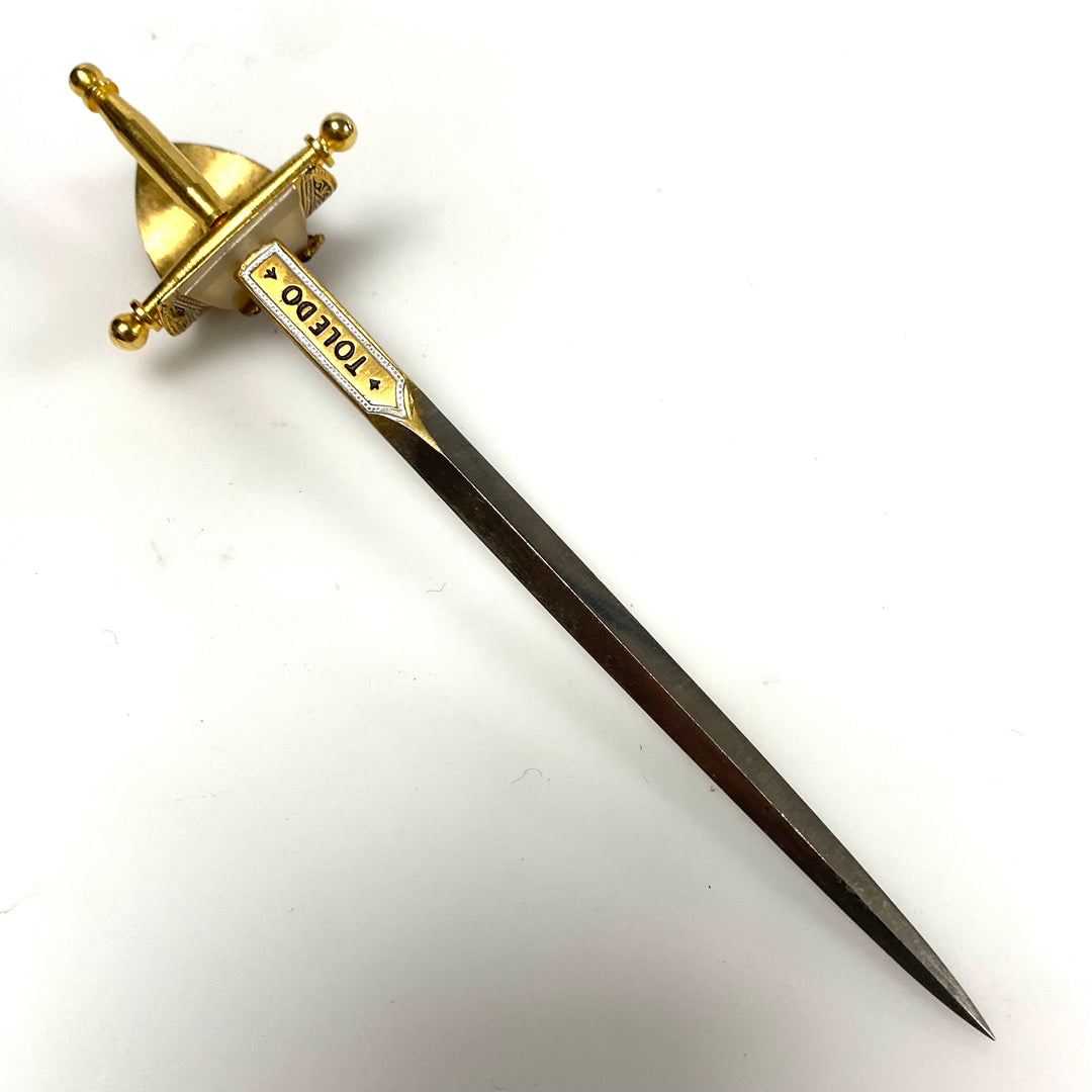 m930 Vintage Spanish Toledo Miniature Sword Letter Opener Ornate Gold-tone
