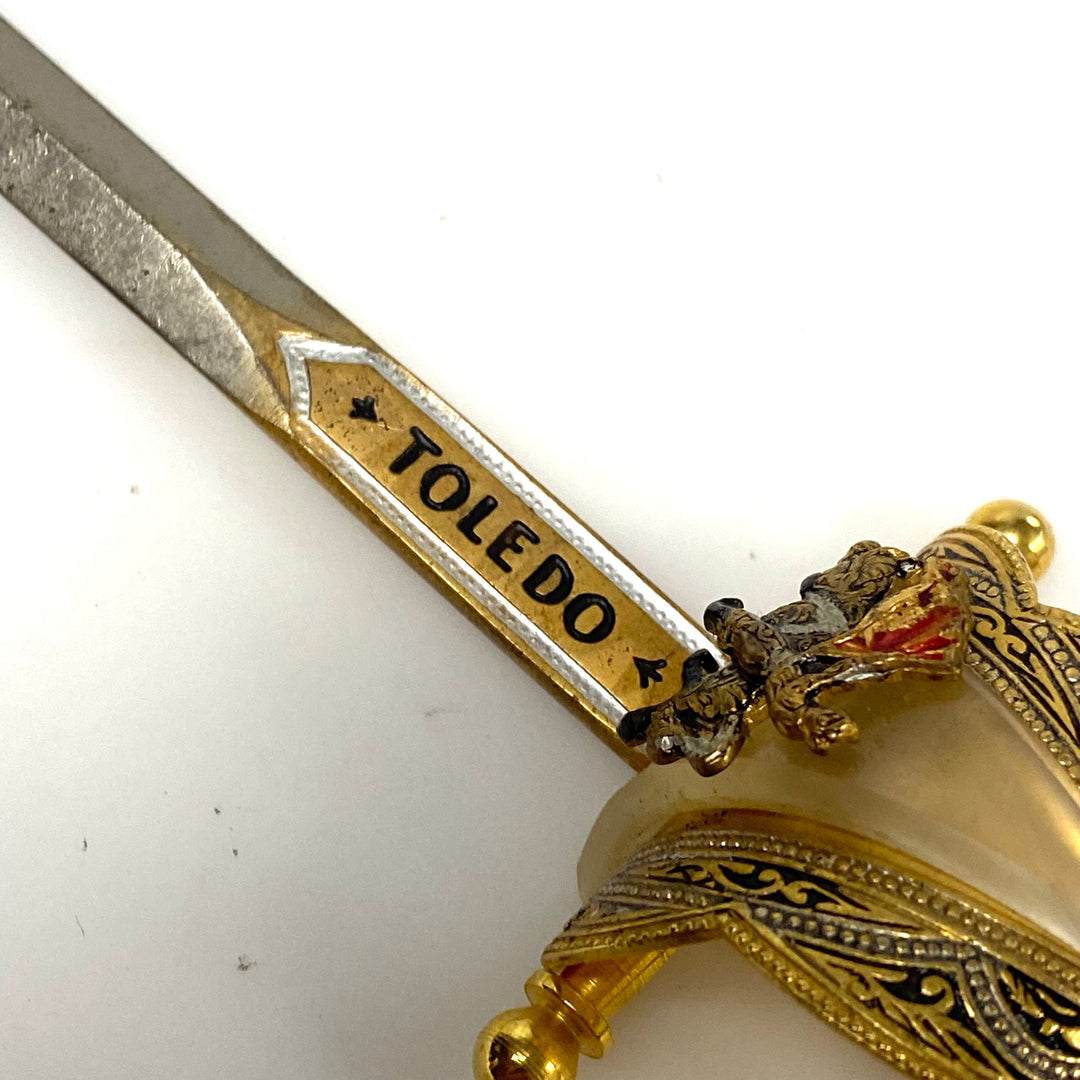 m930 Vintage Spanish Toledo Miniature Sword Letter Opener Ornate Gold-tone