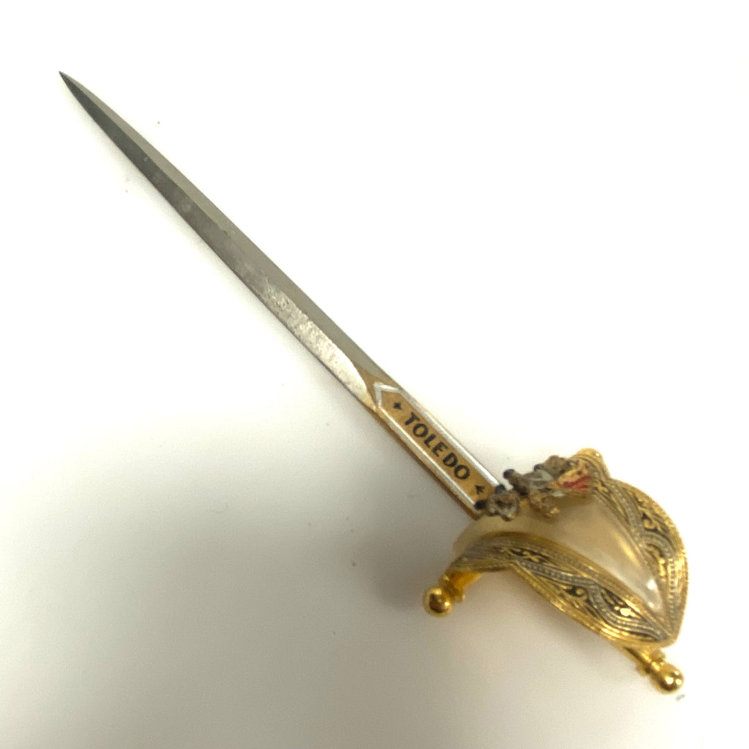 m930 Vintage Spanish Toledo Miniature Sword Letter Opener Ornate Gold-tone