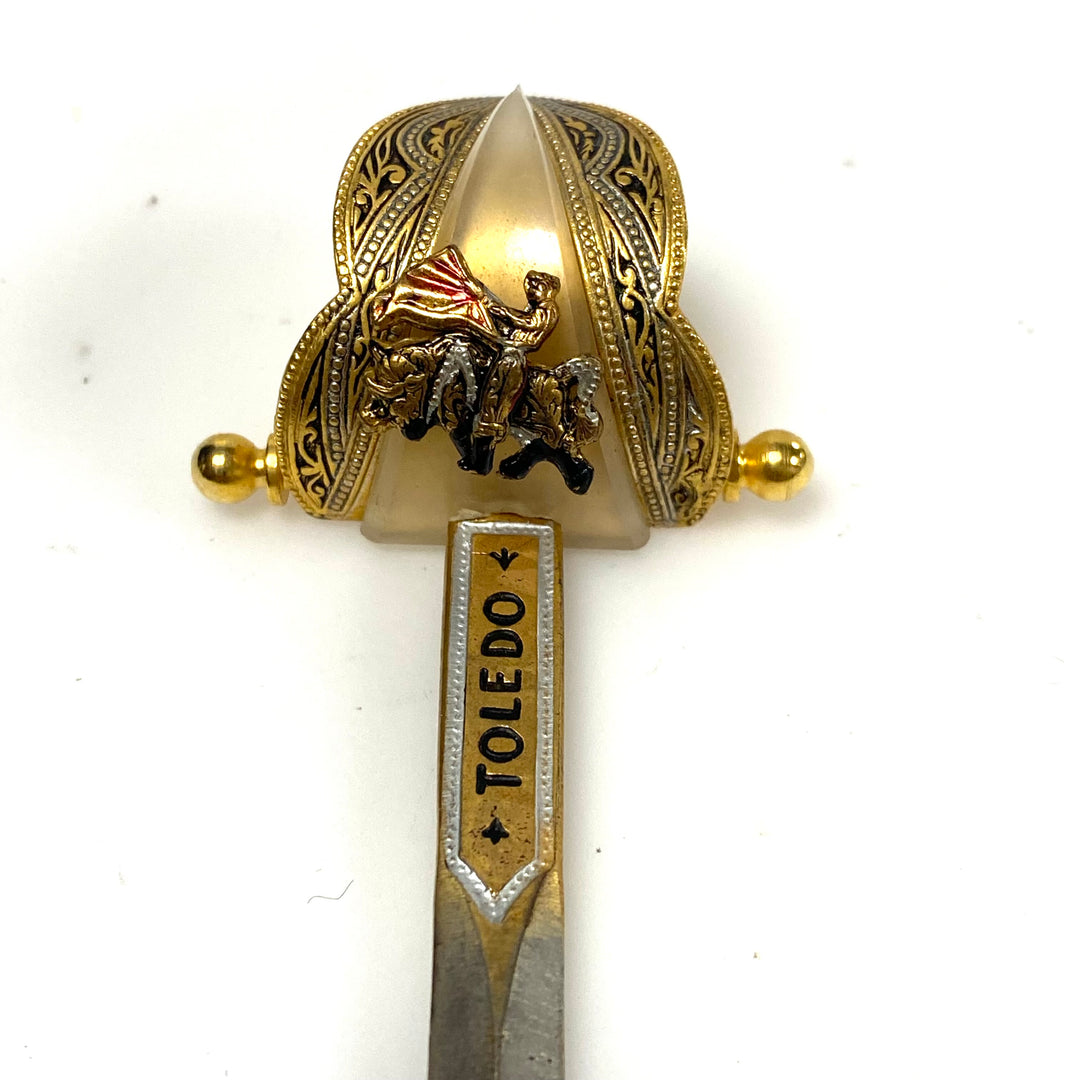 m930 Vintage Spanish Toledo Miniature Sword Letter Opener Ornate Gold-tone