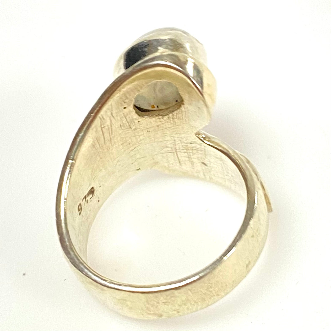 m933 Vintage Sterling Silver Rainbow Moonstone Bypass Wrap Ring Size 8