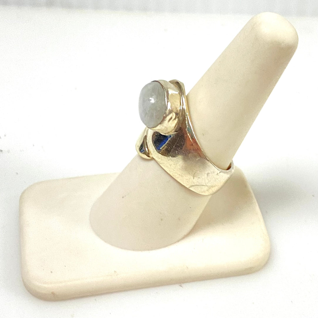 m933 Vintage Sterling Silver Rainbow Moonstone Bypass Wrap Ring Size 8