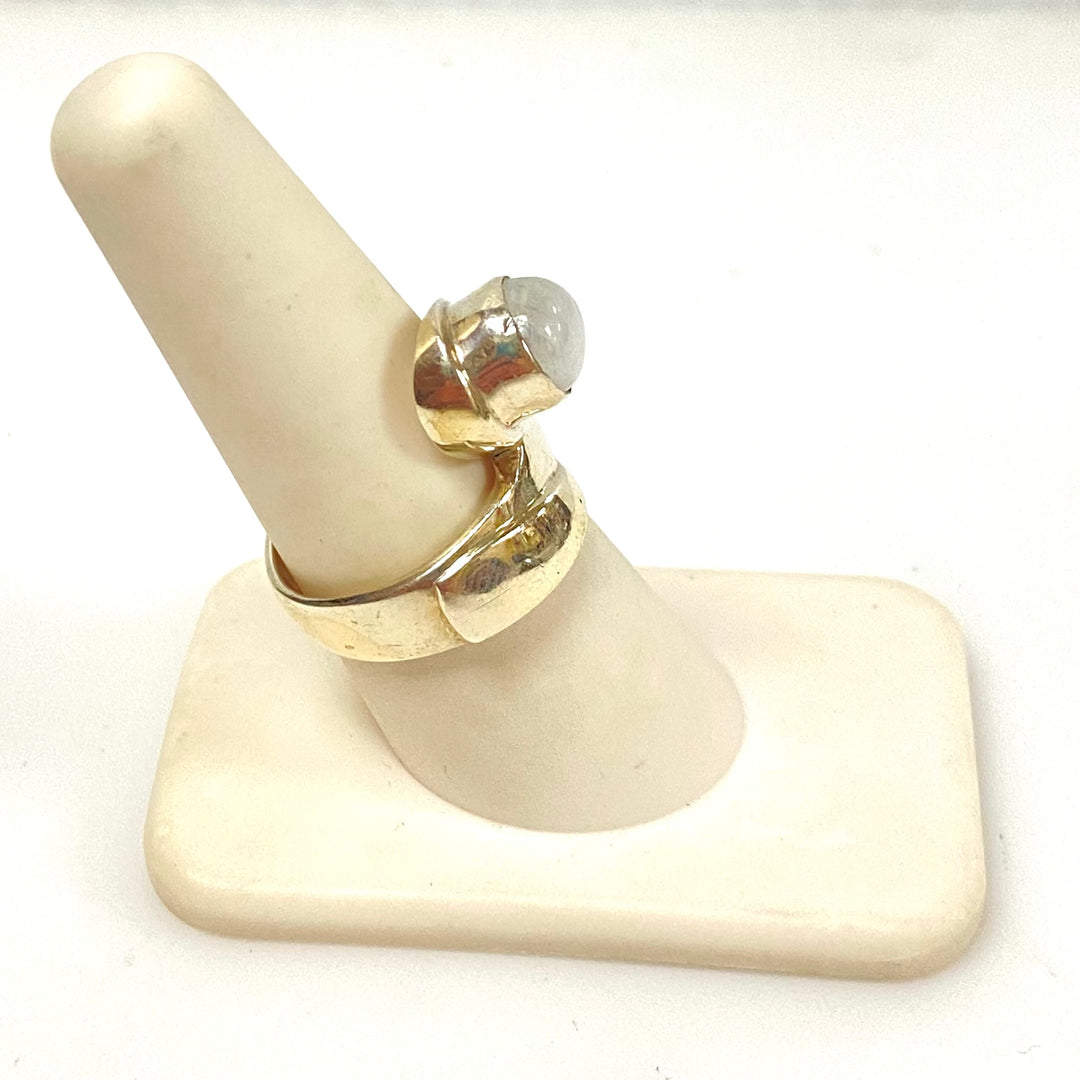 m933 Vintage Sterling Silver Rainbow Moonstone Bypass Wrap Ring Size 8