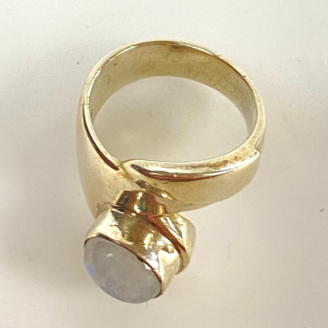 m933 Vintage Sterling Silver Rainbow Moonstone Bypass Wrap Ring Size 8