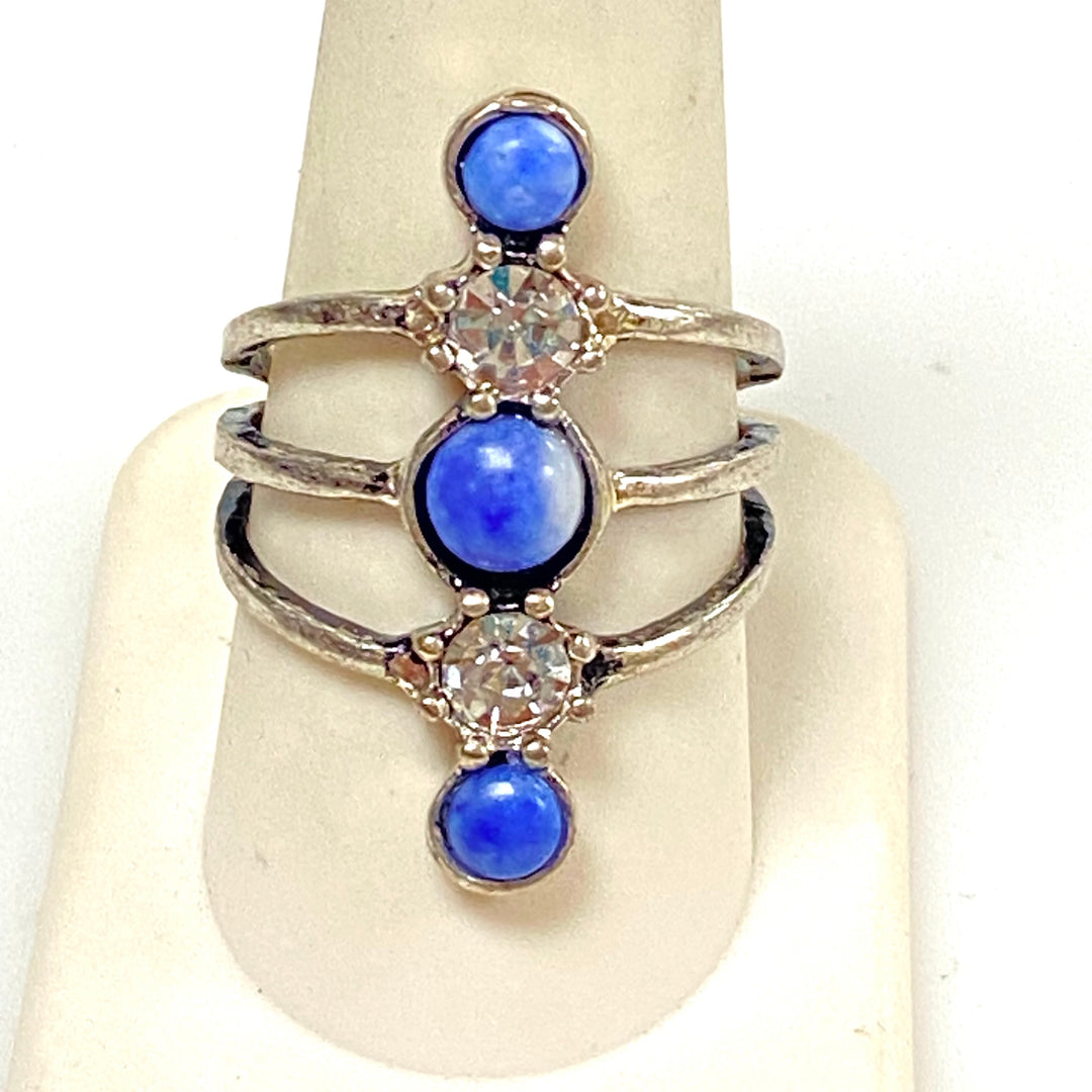 m935 Vintage Sterling Silver Vertical Multi-stone Split-Cage Ring Size 9.5
