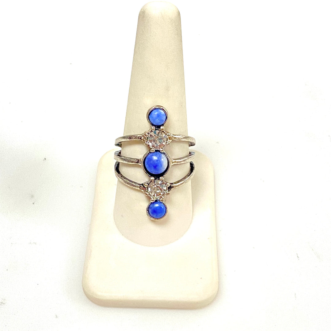 m935 Vintage Sterling Silver Vertical Multi-stone Split-Cage Ring Size 9.5