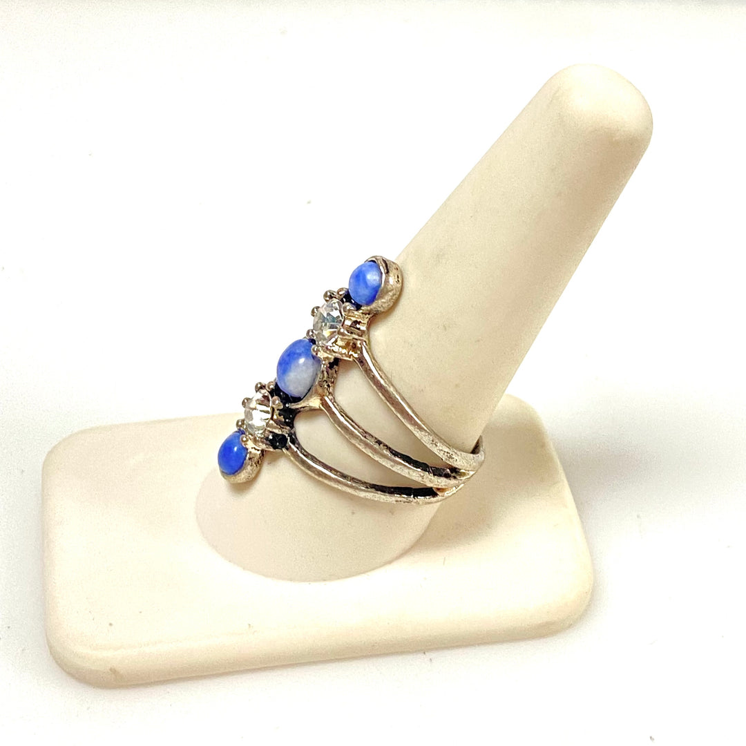 m935 Vintage Sterling Silver Vertical Multi-stone Split-Cage Ring Size 9.5