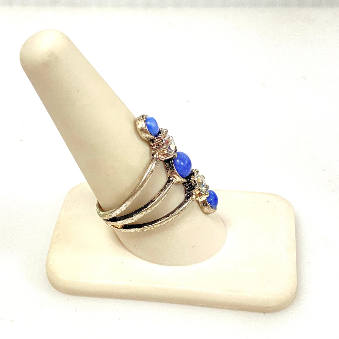 m935 Vintage Sterling Silver Vertical Multi-stone Split-Cage Ring Size 9.5