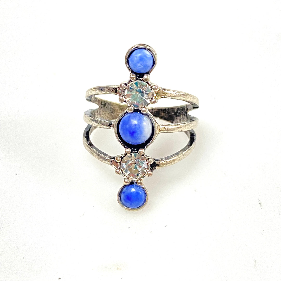 m935 Vintage Sterling Silver Vertical Multi-stone Split-Cage Ring Size 9.5