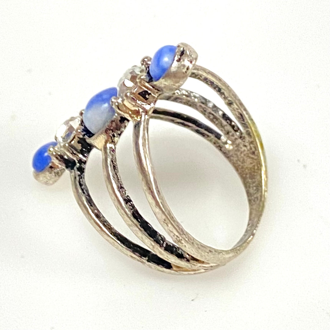 m935 Vintage Sterling Silver Vertical Multi-stone Split-Cage Ring Size 9.5