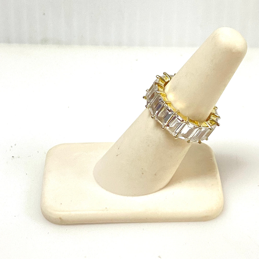 m937 Vintage Gold Vermeil Sterling Silver Full Eternity Cubic Zirconia Band Ring 5.5