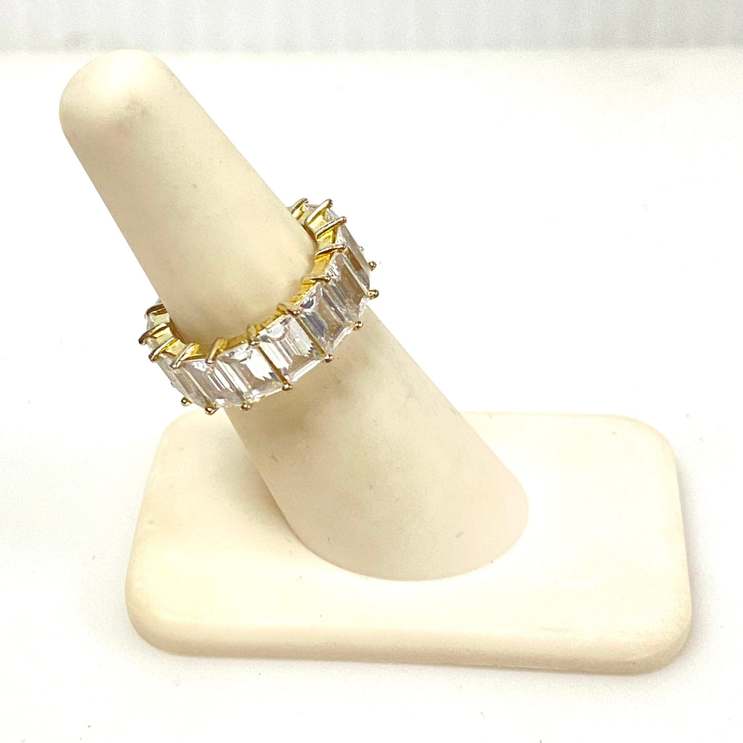 m937 Vintage Gold Vermeil Sterling Silver Full Eternity Cubic Zirconia Band Ring 5.5