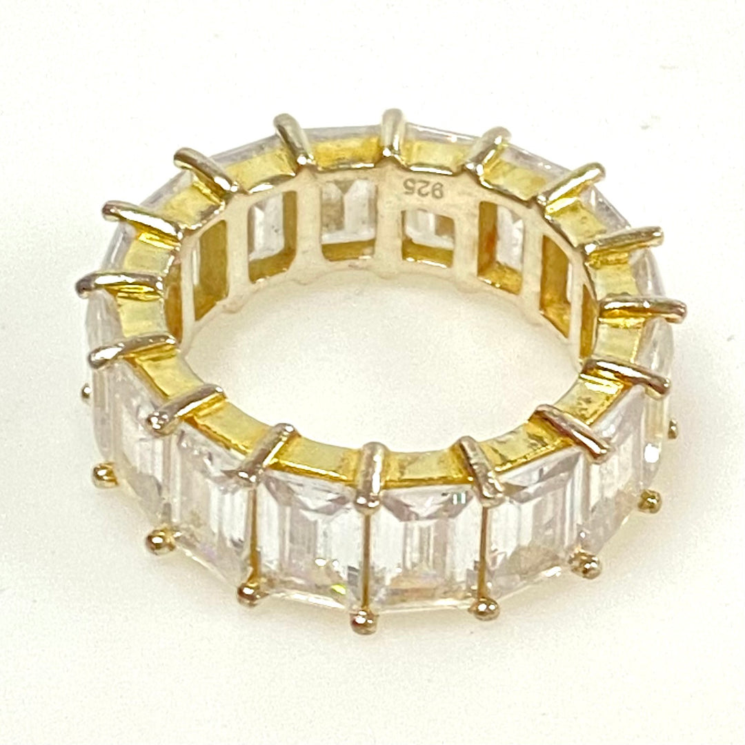 m937 Vintage Gold Vermeil Sterling Silver Full Eternity Cubic Zirconia Band Ring 5.5