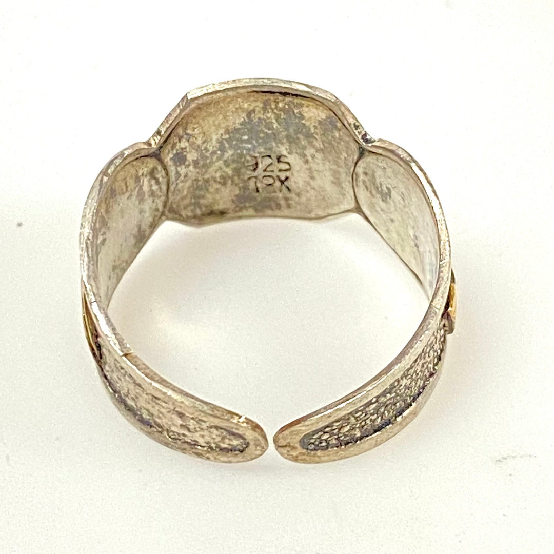 m938 Vintage Sterling Silver 18K Gold Adjustable Bypass Style Band Ring Size 6.5