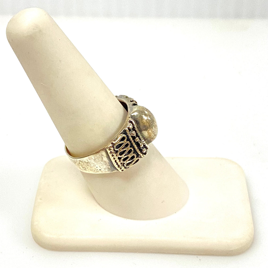 m939 Vintage Sterling Silver Bali-style Cigar Oxidized Band Ring Size 8.5