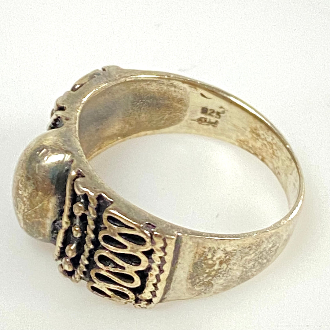 m939 Vintage Sterling Silver Bali-style Cigar Oxidized Band Ring Size 8.5