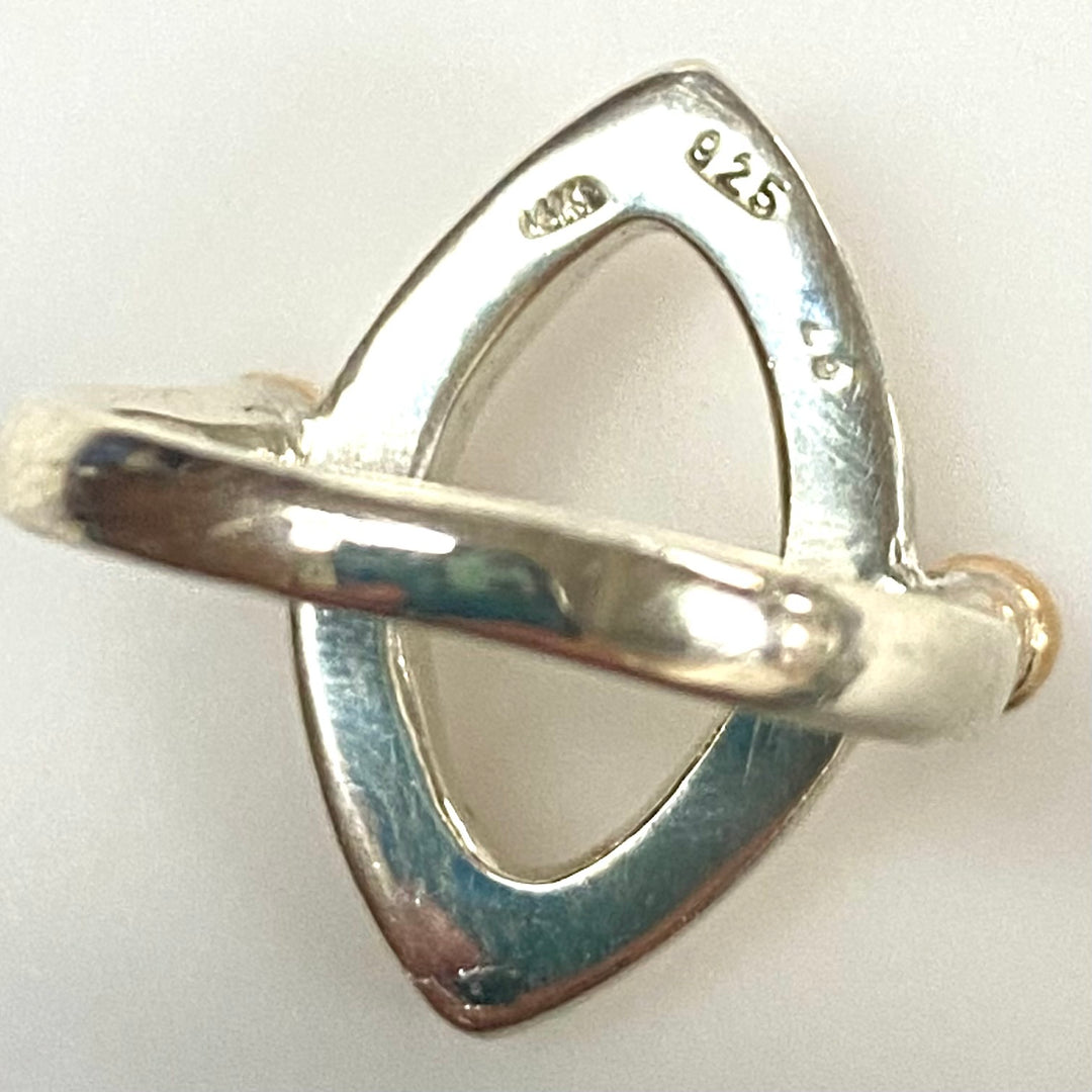 m940 Vintage Sterling 14K Eye-shaped Open Center Geometric Marquise Ring Sz 6.75
