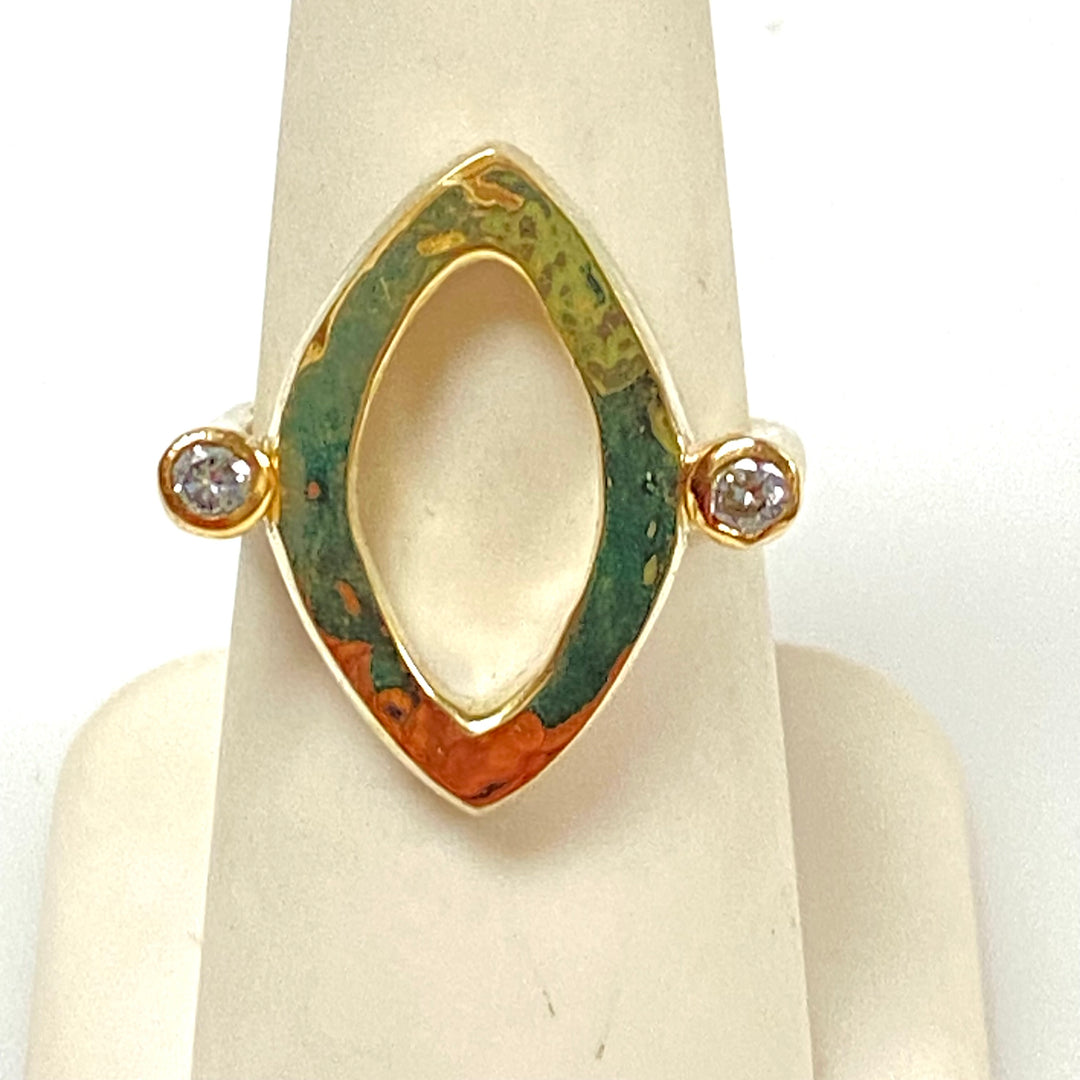 m940 Vintage Sterling 14K Eye-shaped Open Center Geometric Marquise Ring Sz 6.75
