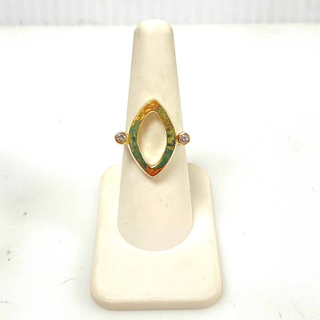 m940 Vintage Sterling 14K Eye-shaped Open Center Geometric Marquise Ring Sz 6.75