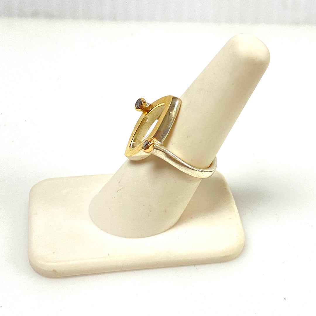 m940 Vintage Sterling 14K Eye-shaped Open Center Geometric Marquise Ring Sz 6.75