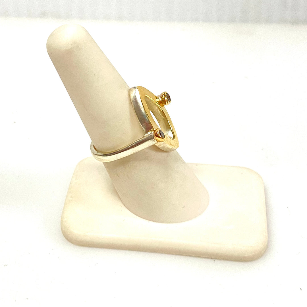 m940 Vintage Sterling 14K Eye-shaped Open Center Geometric Marquise Ring Sz 6.75