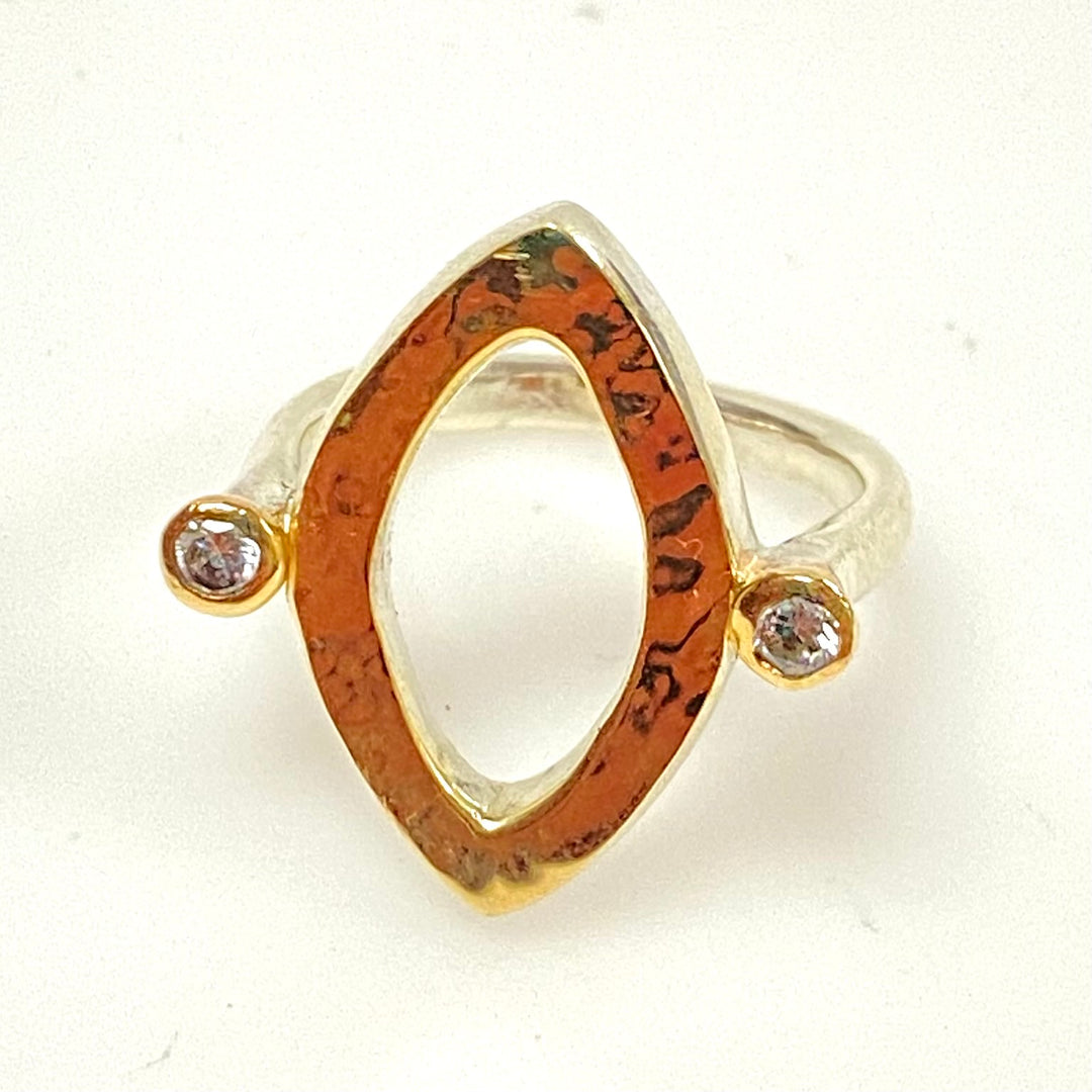 m940 Vintage Sterling 14K Eye-shaped Open Center Geometric Marquise Ring Sz 6.75