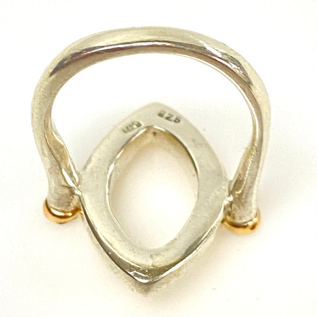 m940 Vintage Sterling 14K Eye-shaped Open Center Geometric Marquise Ring Sz 6.75