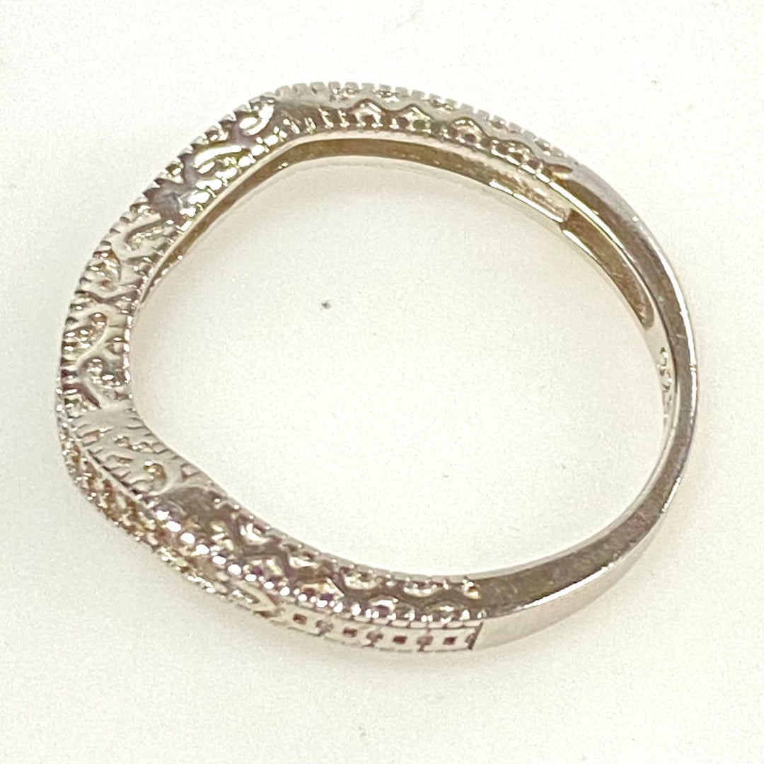 m941 Vintage Sterling Curved Chevron Filigree Nesting Ring Multiple Stones Sz 7