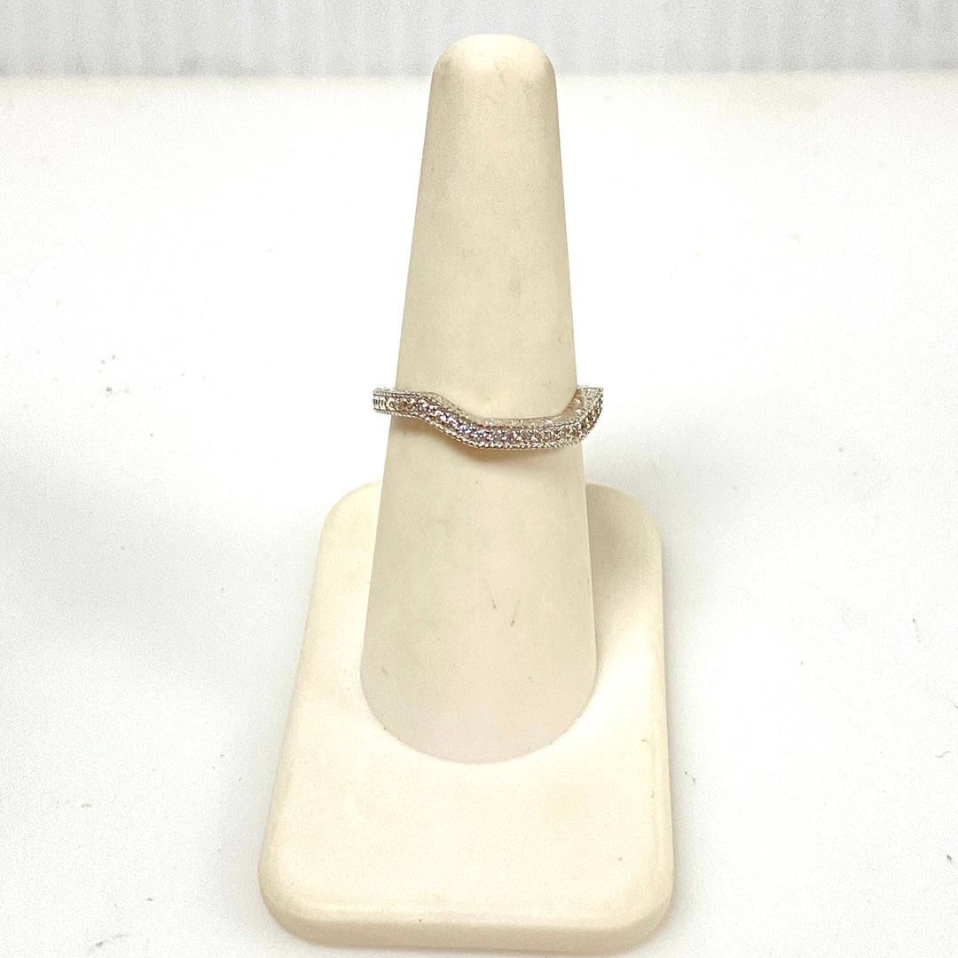 m941 Vintage Sterling Curved Chevron Filigree Nesting Ring Multiple Stones Sz 7