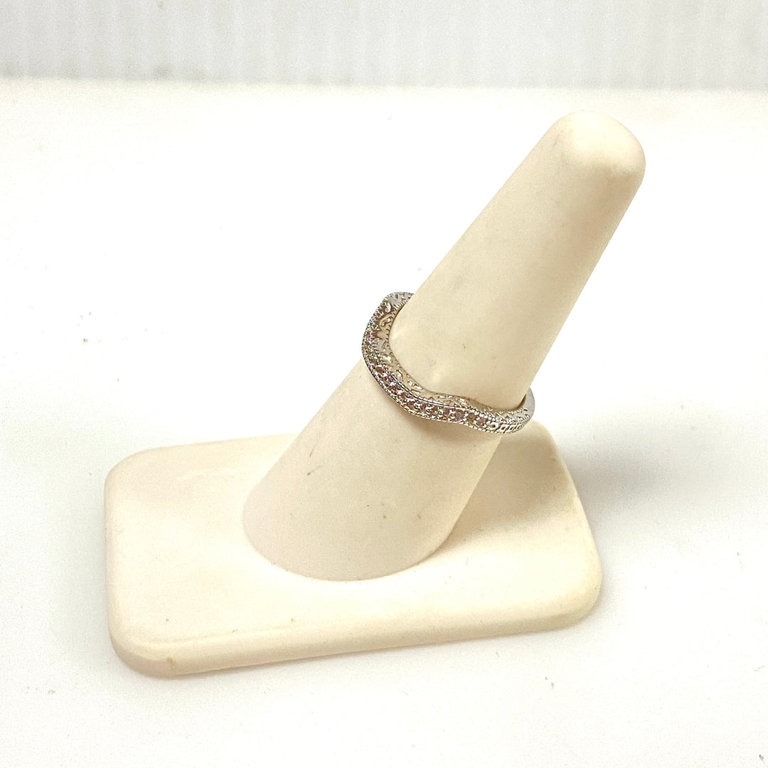 m941 Vintage Sterling Curved Chevron Filigree Nesting Ring Multiple Stones Sz 7