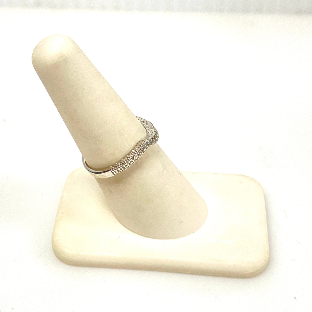 m941 Vintage Sterling Curved Chevron Filigree Nesting Ring Multiple Stones Sz 7