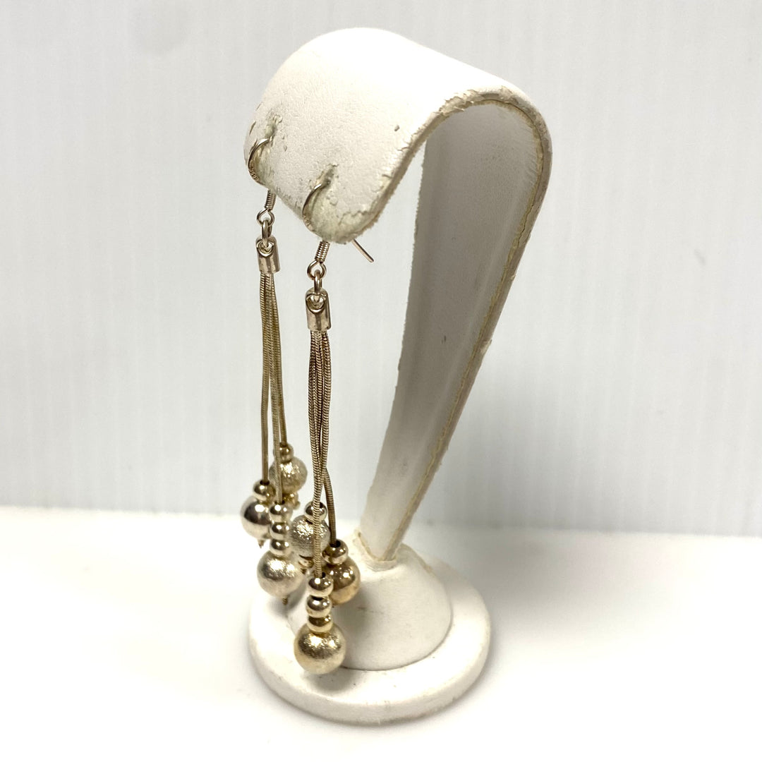 m947 Vintage 925 Sterling Silver 3-strand Long Pierced Dangle Earrings