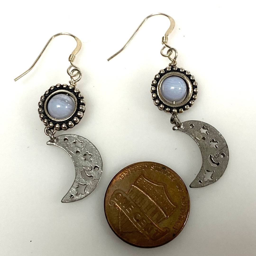 m951 Vintage Sterling Silver Gemstone Bohemian Celestial-themed Dangle Earrings