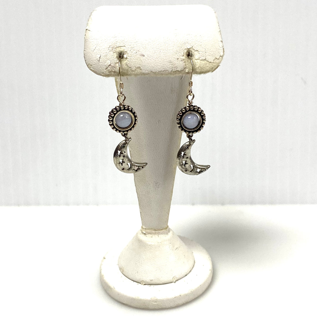 m951 Vintage Sterling Silver Gemstone Bohemian Celestial-themed Dangle Earrings