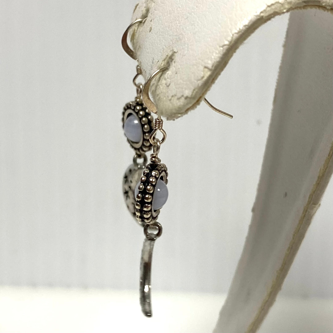 m951 Vintage Sterling Silver Gemstone Bohemian Celestial-themed Dangle Earrings