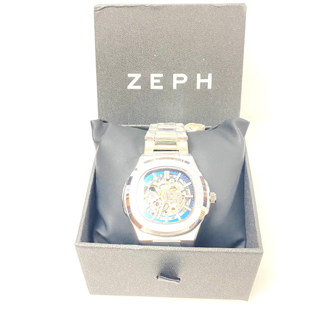m973 ZEPH Egeo Blue stainless steel skeleton automatic men's wrist watch