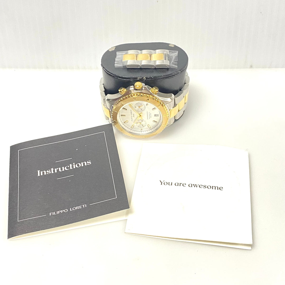 m978 Filippo Loreti Ascari Two Tone White Link Chronograph men wrist watch