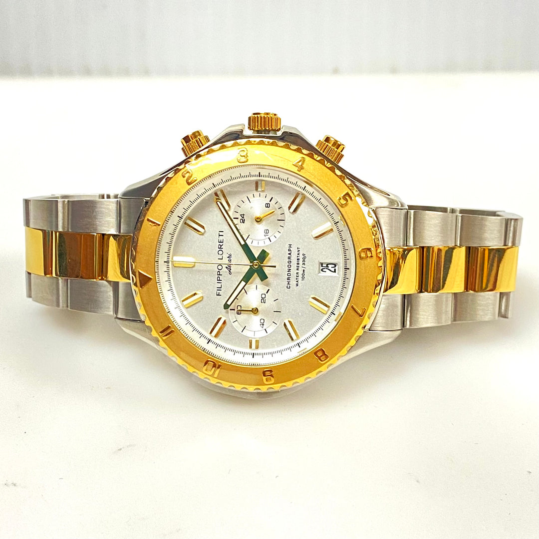 m978 Filippo Loreti Ascari Two Tone White Link Chronograph men wrist watch