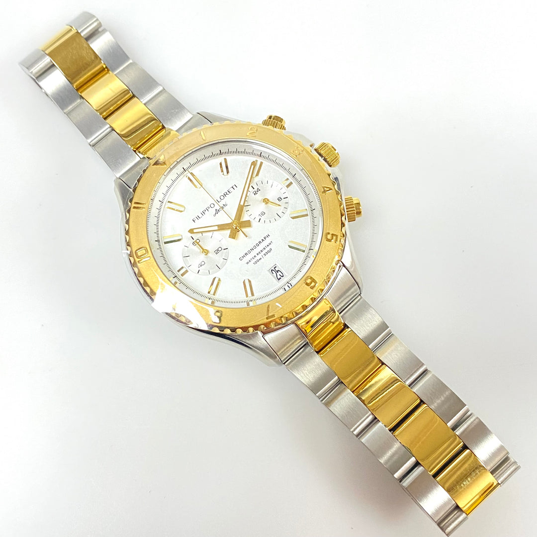 m978 Filippo Loreti Ascari Two Tone White Link Chronograph men wrist watch