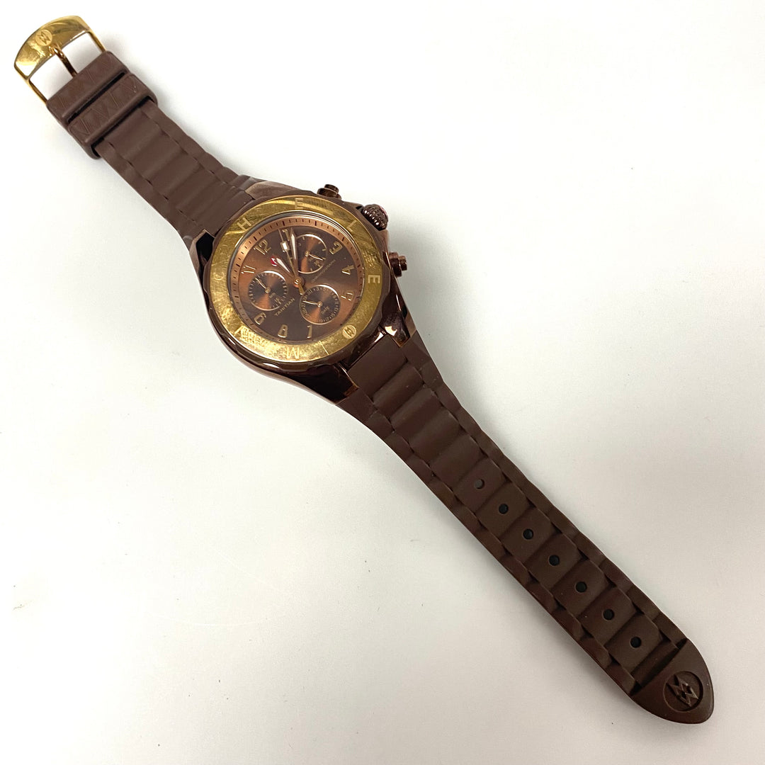 m986 Michele Tahitian Jelly Bean Chronograph Wrist Watch Chocolate Brown Sunray