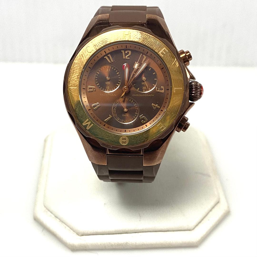m986 Michele Tahitian Jelly Bean Chronograph Wrist Watch Chocolate Brown Sunray
