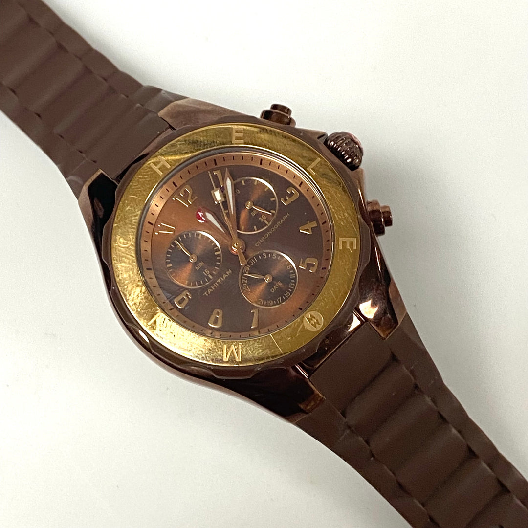 m986 Michele Tahitian Jelly Bean Chronograph Wrist Watch Chocolate Brown Sunray